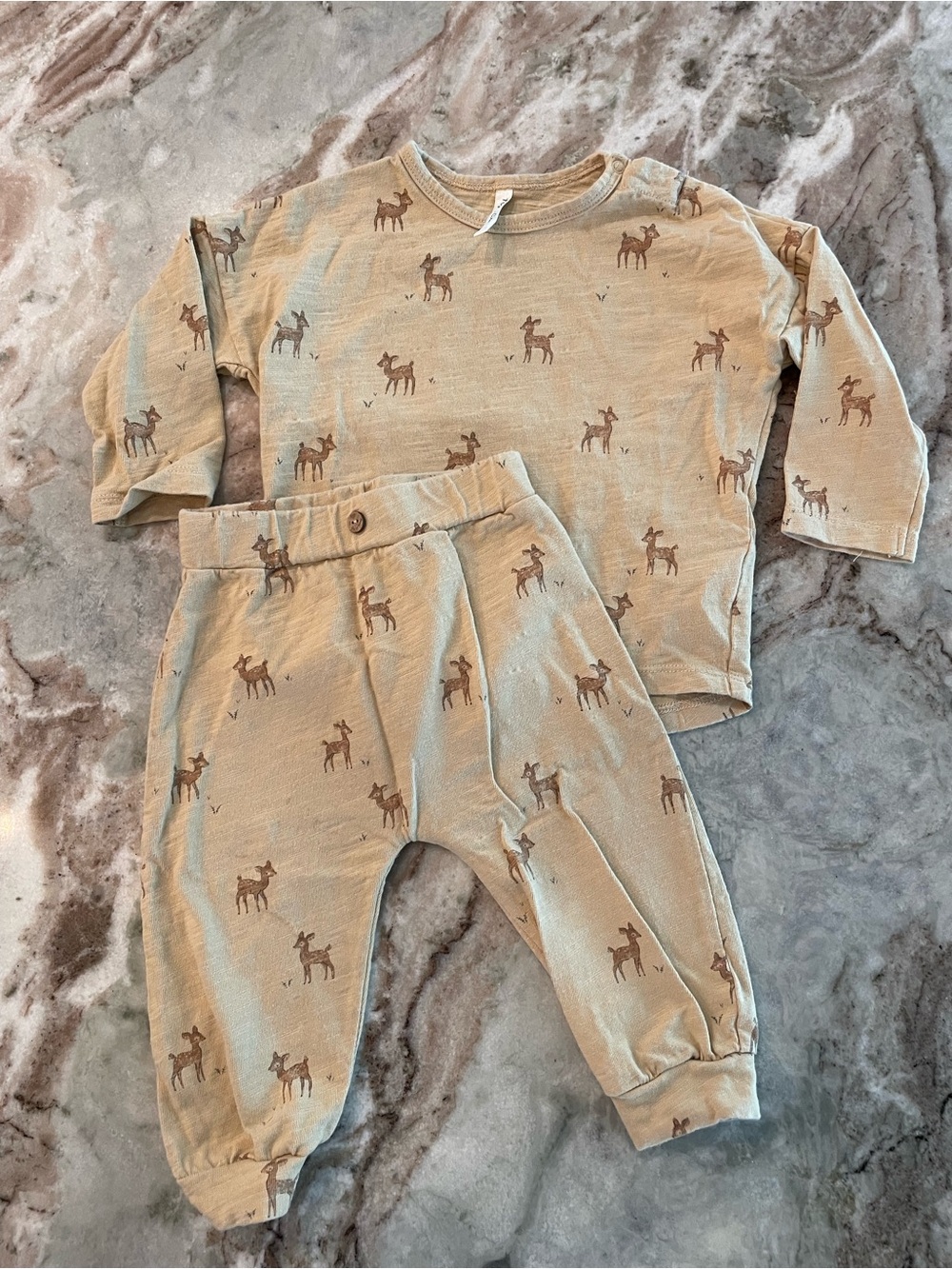 Rylee and Cru Matching Jogger Set Little Deer Print 6-12 Months 100% Cotton
